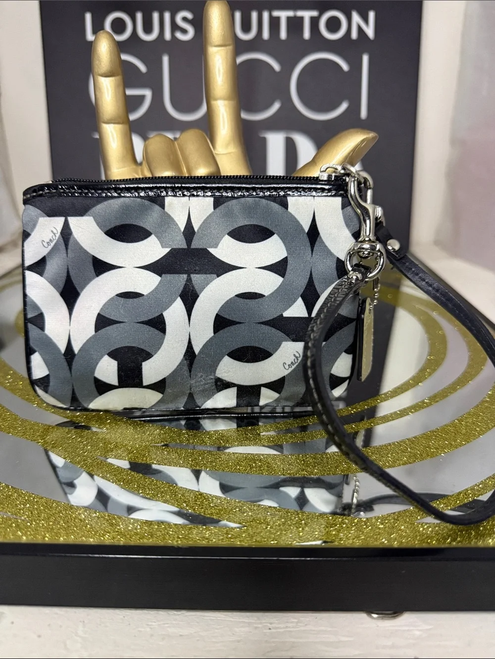 Coach Black, White & Gray Graphic Wristlet - Picture 7 of 8
